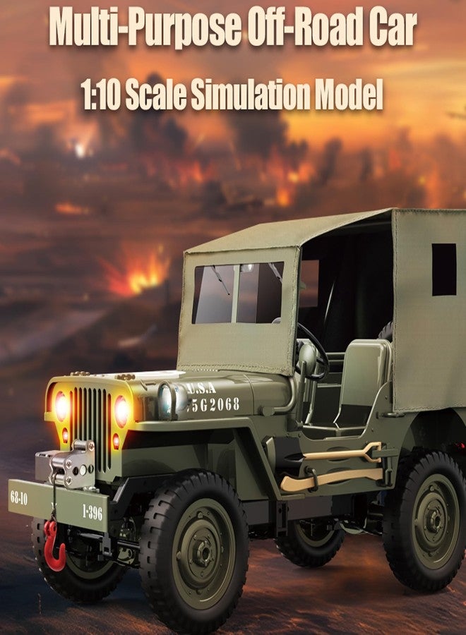 Dodoore RC Military Truck, 1:10 Scale Remote Control Car, 2.4GHz 4WD Off Road RC Rock Crawler, All Terrain RC Crawler Army Vehicle with LED Lights, Winch, Canvas Cover and 2 Batteries for Adults - Image 2